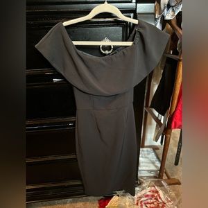 Shoulder Sweep Black Dress